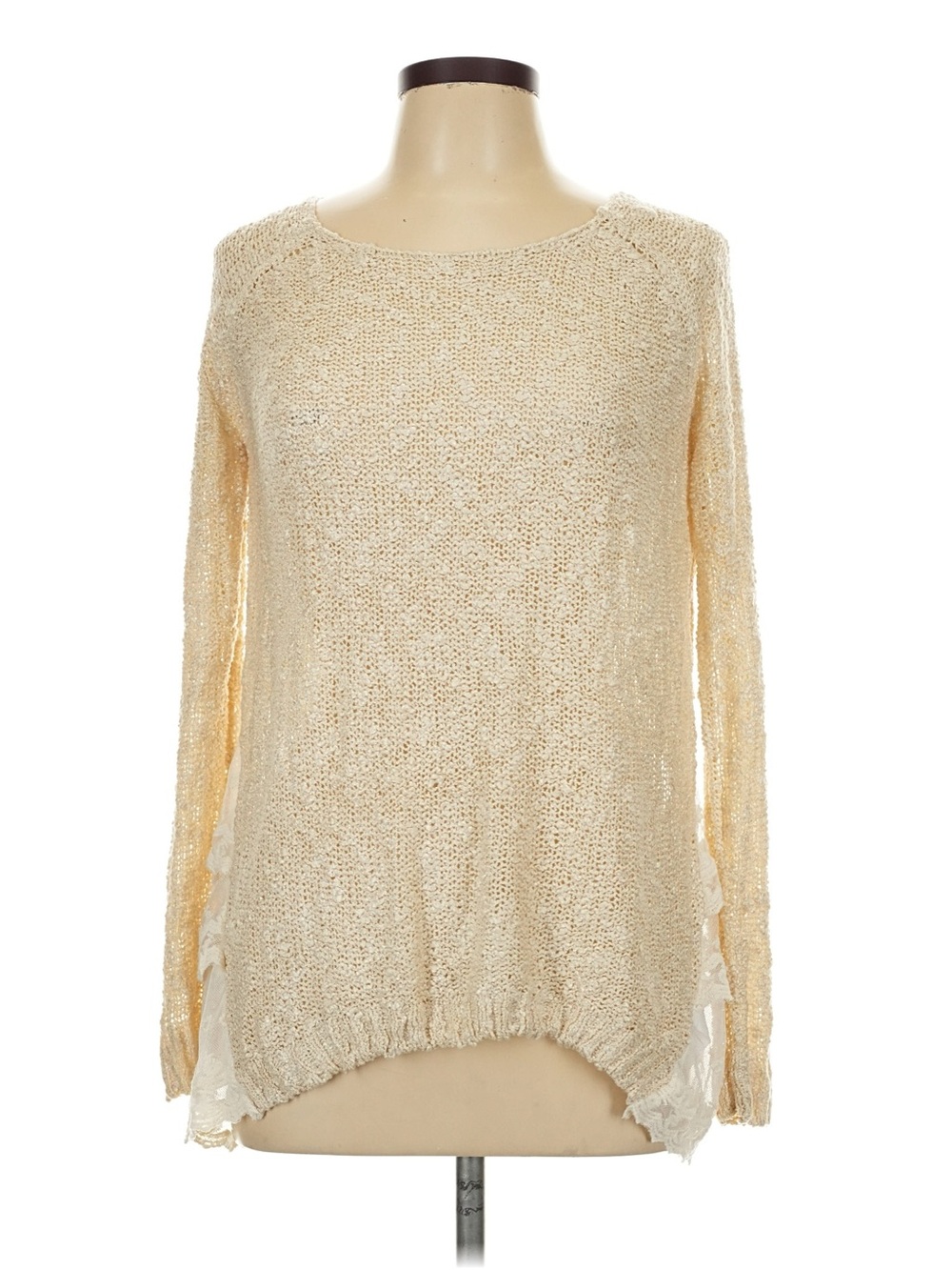 Beige Lace-Hem Women's Knit Sweater